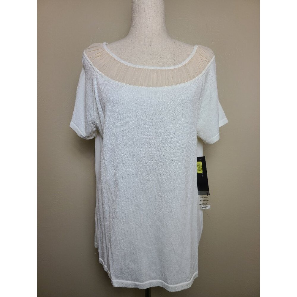 NWT Jones New York Womens Short Sleeves Blouse Top Shirt White Size 1X A289